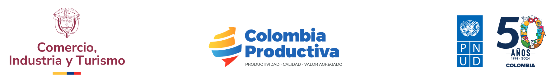 Logo de Comercio, Industria y Turismo, Logo de Colombia Productica, Logo de PNUD